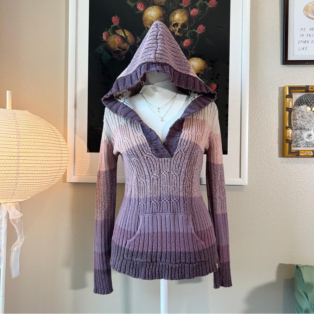 Stamp 10 Y2K purple ombré striped v-neck sweater hoodie M